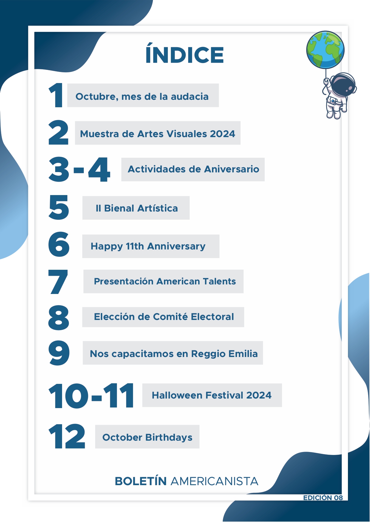 Presentamos la 6ta edición de nuestro boletín institucional, correspondiente al mes de octubre 2024.  We are an American School!